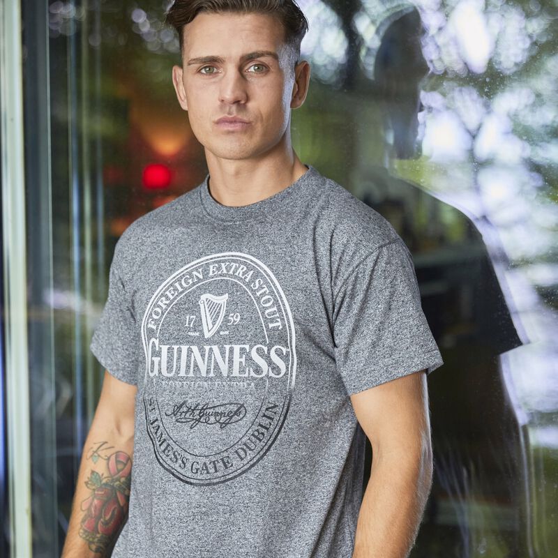 Black Official Guinness Stamp Round Neck T-Shirt  Grey Colour